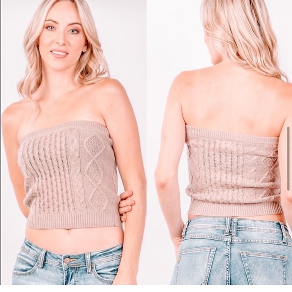 Tops - Strapless cable knit top
